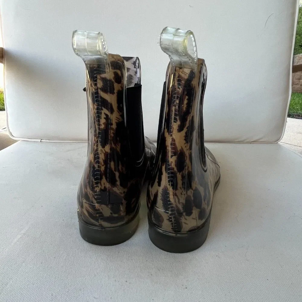 J. Crew Leopard Print Rain Chelsea Boots - Black Elastic